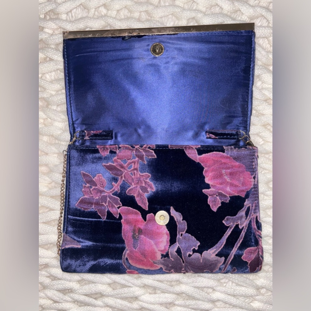 Call It Spring Blue and Purple Velvet Crossbody Bag w/ Gold Chain Strap - Picture 3 of 5